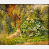 Maiden in a Garden by Antoine August Thivet, Oil on canvas, offered Feb 2024