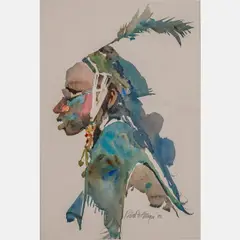 Portrait by Robert M. Moyer, 1992, Watercolor on board, offered Dec 2023