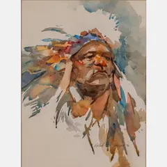 Portrait of Native American Chief by Robert M. Moyer, 1996, Watercolor on board, offered Dec 2023