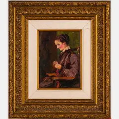 Portrait of a Woman in an Arm Chair by Harold Gilman, ca. 1915, Oil on board, offered Nov 2023