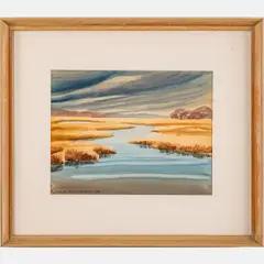 Landscape with a River by Phoebe Flory Walker, 1950, Watercolor, offered Nov 2023