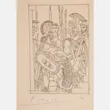 Accord entre les Guerriers de Sparte et d'Athenes, from Lysistrata Suite by Pablo Picasso, 1934, Etching on wove paper, offered Oct 2022