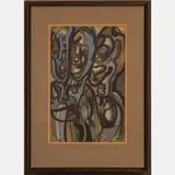 Figures by Edmund Tetteh, Gouache on paper, offered Oct 2022