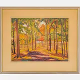 Forest Scene by August Biehle, Gouache on mat board, offered Sep 2022