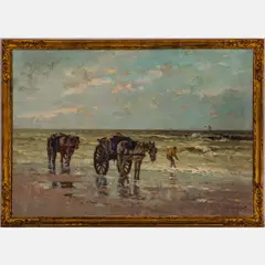 Fishing for Shells,Schelpenvissers by Gerardus Johannes Delfgaauw, Oil on canvas, offered Sep 2022
