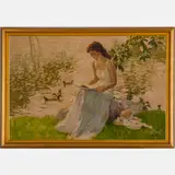 Reading by the Pond by Alfred Buell, Oil on canvas, offered Sep 2022