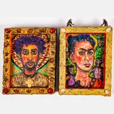 The Mad Monkeys and The Golden Christ by Anna Arnold, Oil and mixed media on wood, offered Sep 2022