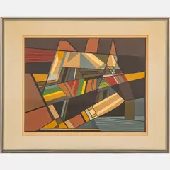 African Landscape I by Leon Gordon Miller, Woodcut, offered Sep 2022