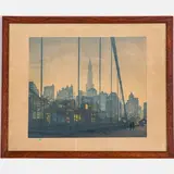 New York from Brooklyn Bridge by Tavík František Šimon, 1927, Etching, offered Aug 2022
