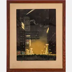 New York at Night by Tavík František Šimon, 1927, Etching, offered Aug 2022