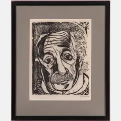 Albert Einstein by Antonio Frasconi, 1952, Woodcut on paper, offered Aug 2022