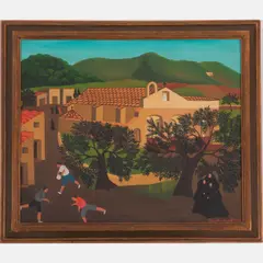Village Scene with Playing Children by Charles Orloff, Oil on canvas, offered Aug 2022