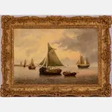 Dutch Coastal Scene with Sailboats by J. Classens, Oil on canvas, offered Aug 2022