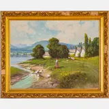 Landscape with Figure and Geese by T. Fulop Gyula, Oil on canvas, offered Aug 2022