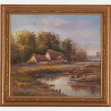 Landscape with Cottage and Figures by Pentl, Oil on canvas, offered Aug 2022