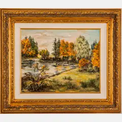Forest Landscape by E. Gruzis, Oil on board, offered Aug 2022