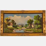 Village Landscape with River by Karoly Sinka, Oil on canvas, offered Aug 2022