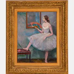 Dancer with Red Fan by Louis Kronberg, Oil on canvas on board, offered Jul 2022