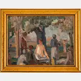 Women in the Park by Edward Vance Warren, Oil on board, offered Jul 2022