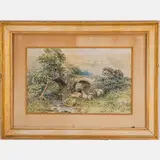 Landscape with Sheep by T. Vassall, Watercolor, offered Jul 2022