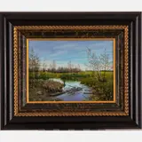 Polish Meadow by Marian Jakubik, Oil on canvas, offered Jul 2022