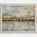 Seascape with Sailboats by Harmon, Oil on board, offered Jul 2022