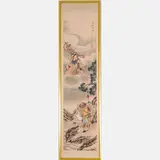 Immortals and Figures in a Landscape by Shen Zhaohan, Ink and watercolor on paper with silk margins, offered Jul 2022