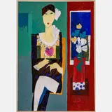 Seated Figure Holding a Rose by James F. Giampaoli, Acrylic and collage on board, offered Jul 2022