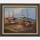 Coastal Scene with Boats by M. Robert, Oil on canvas, offered Jul 2022