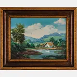 Country Landscape with Cottage by Manya, Oil on canvas, offered Jul 2022