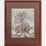 Barque at High Sea by John Pavlik, Watercolor on paper, offered Jul 2022
