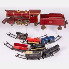 Untitled by Nine Tin, lithograph metal and cast iron toy trains, offered Apr 2022