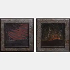 Red Cloud' and 'Desert Nights by Mark Soppeland, acrylic and varnish on paper and wood, offered Jul 2016