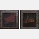 Red Cloud' and 'Desert Nights by Mark Soppeland, acrylic and varnish on paper and wood, offered Jul 2016