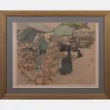Market Scene, Colored by Tavic Frantisek Simon, etching, offered May 2016