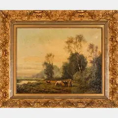 Landscape with Figure and Cattle by Julius Jacobus Bakhuijzen van de Sande, Oil on canvas, offered Mar 2016