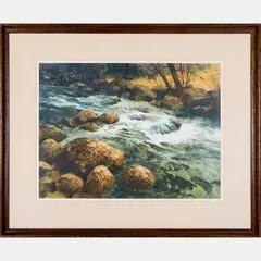 River Scene by Don Getz, Acrylic on paper, offered Sep 2015