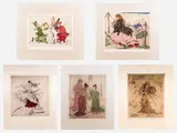Smiling Woman, Spanish Dancer, The New Harp, En Route and The Welcome, Five by Elyse Ashe Lord, etching aquatints, offered Jun 2015