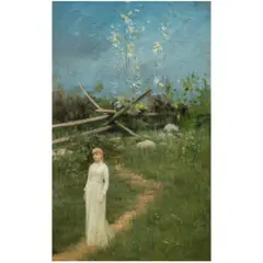 Untitled (Springtime in Connecticut) by J. Alden Weir, oil on canvas, sold Nov 2025