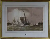 Pilot Ship Entering Shoreham Harbour by Richard Henry Nibbs, 1881, watercolour, sold Mar 2018