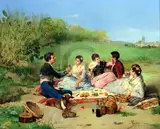 A Spanish Picnic' signed and dated Seville 1881 14.5 x 17.75in by J. Ruiz, oil, sold Mar 2018