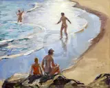 Waters Edge' signed, St Ives Society of Artists label verso 16 x 20in by Leonard J. Fuller, oil on canvas, sold Mar 2018