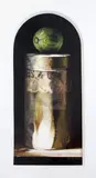 Lime on a pin' signed, label verso 14.5 x 6.75in by Peter Evans, acrylic, sold Mar 2018