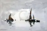 Becalmed' signed in ink 12.5 x 19.5in by Edward Wesson, watercolour, sold Mar 2018