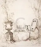 Pastorale' signed 8.5 x 8in by Ronald Searle, ink, sold Mar 2018