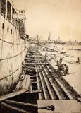 In Dry Dock' signed in ink, 71/75 7 x 11in., unframed by Arthur Briscoe, etching, sold Mar 2018