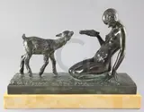 s bronze figure group 'La Jeune Fille au Chevreau by Marcel Courbier, bronze, sold Mar 2018