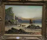 Beach scene by Frank Hider, oil on canvas, sold Mar 2018