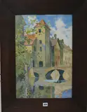 Continental townscape with bridge and canal by Charles Mangin, watercolour, sold Mar 2018