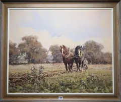 Ploughing scene by David Hyde, oil on canvas, sold Feb 2018